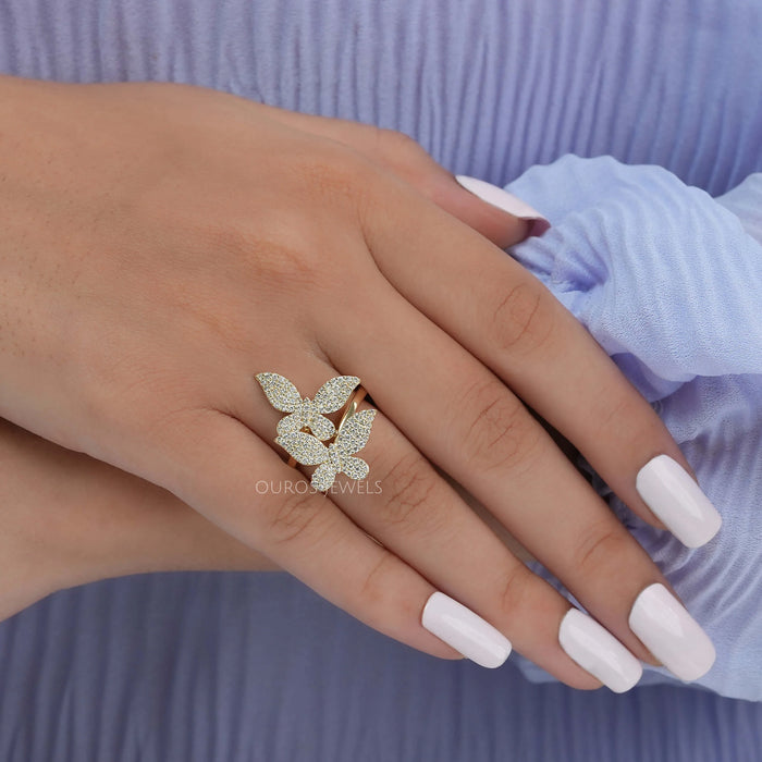 Butterfly Shape Round Cluster Diamond Anniversary Ring