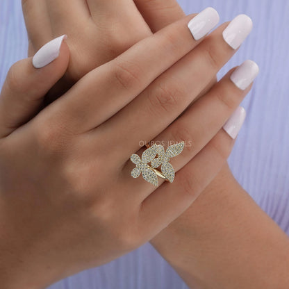 Butterfly Shape Round Cluster Diamond Anniversary Ring