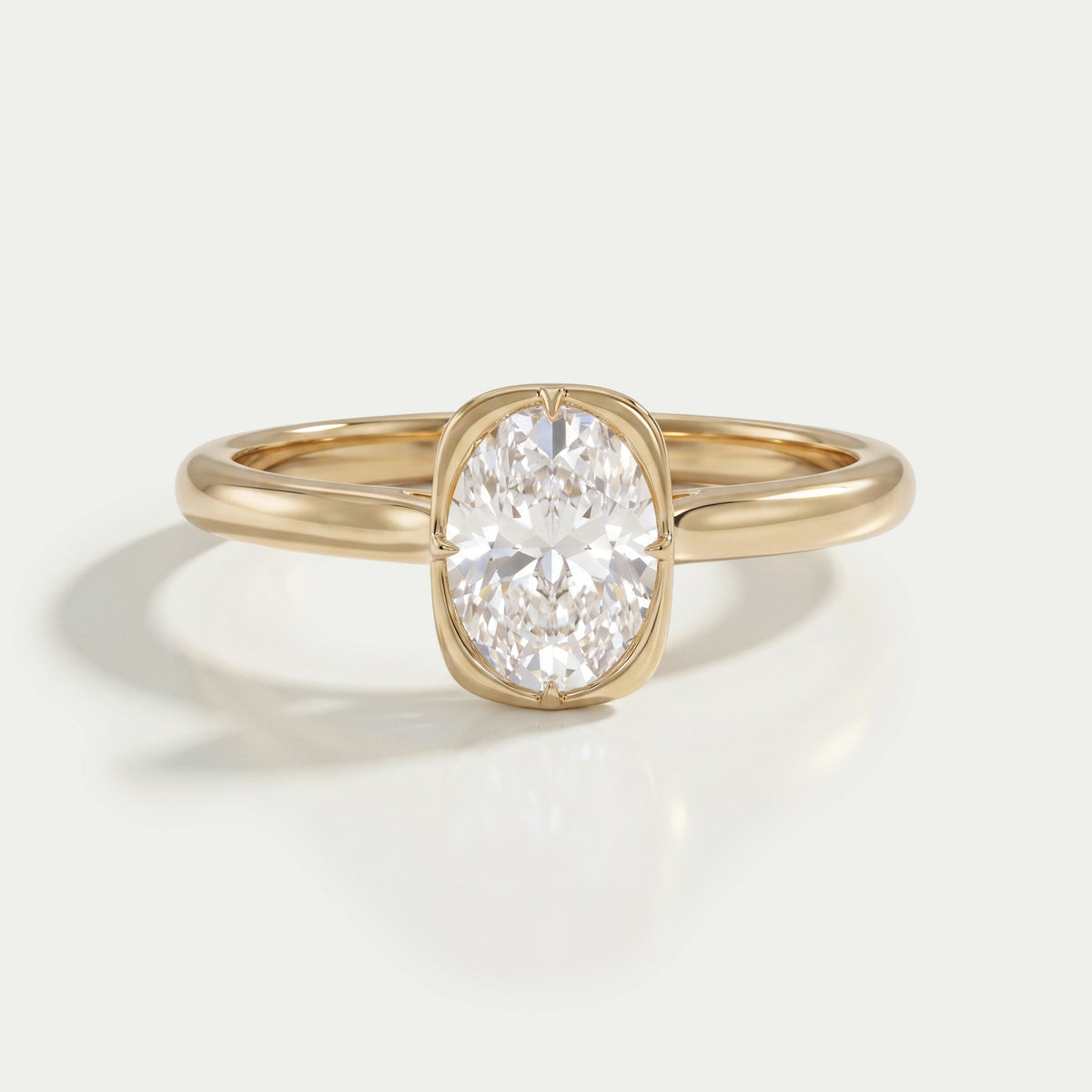 Oval Lab Diamond Button Back Solitaire Engagement Ring Rings