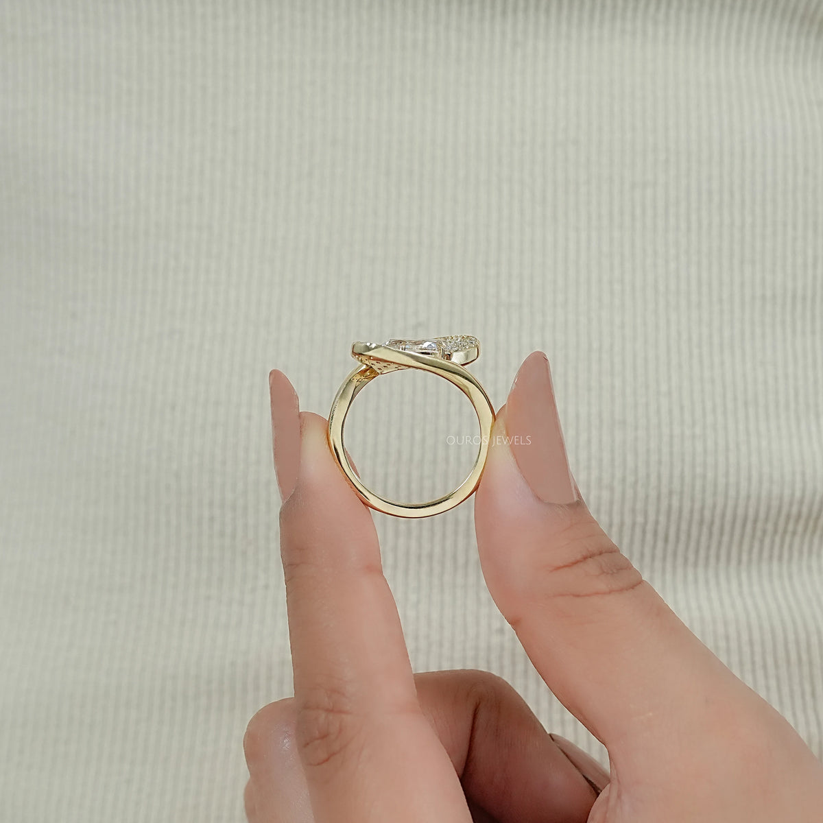 Old Mine Moval Diamond Bypass Accent Ring