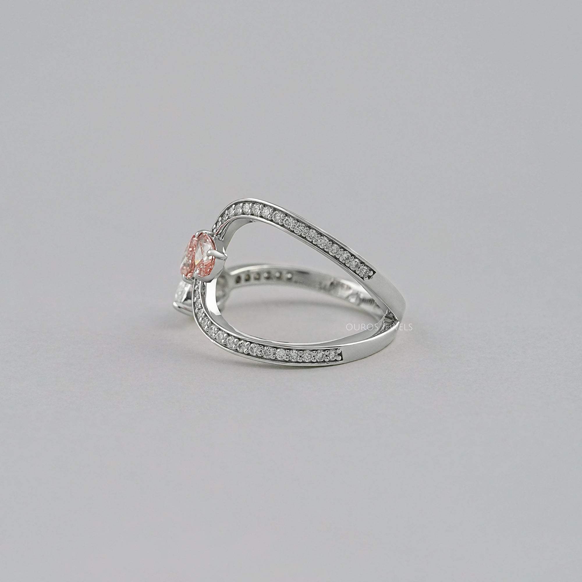 Pink Pear Cut Diamond Bypass Accent Ring Ring