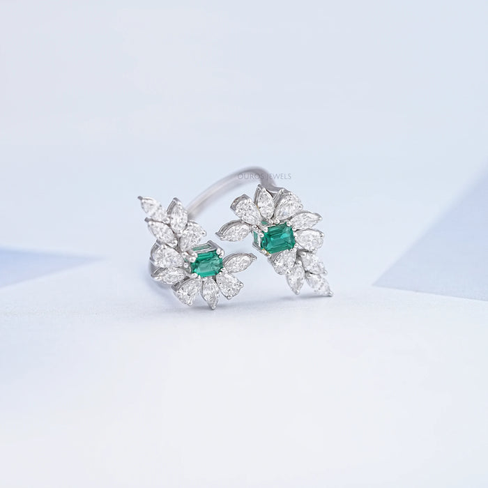 Multi-Shape Lab Diamond and Emerald Bypass Ring Ring