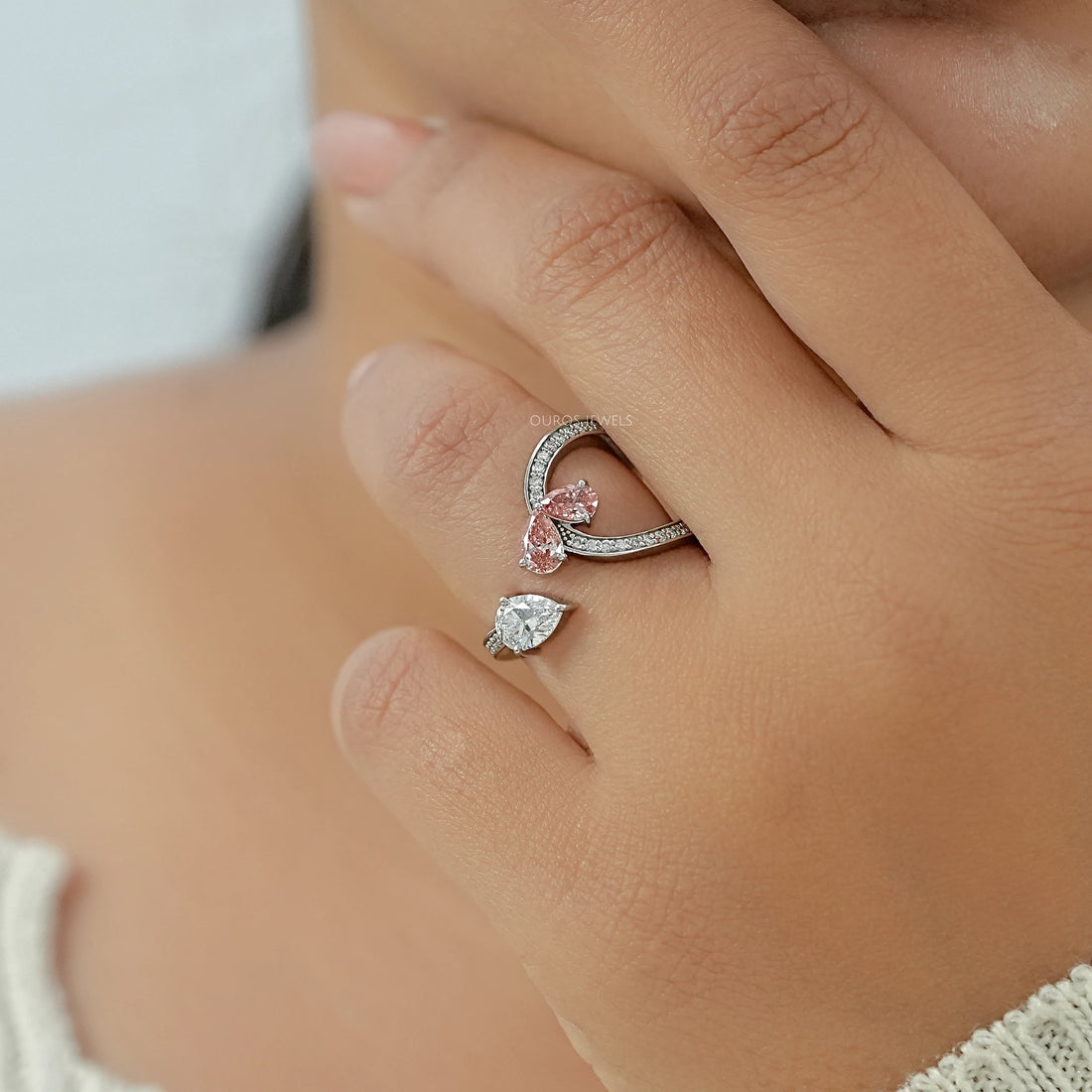 Pink Pear Cut Diamond Bypass Accent Ring Ring