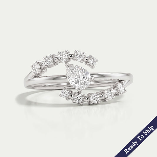 Bypass Style Pear Shaped Diamond Ring 14K White Gold