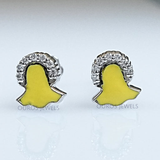 Round Lab Diamond Enamel Snapchat Earrings For Kids