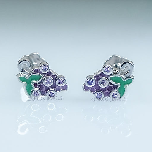 Purple Gemstone And Enamel Grape Earrings For Kids