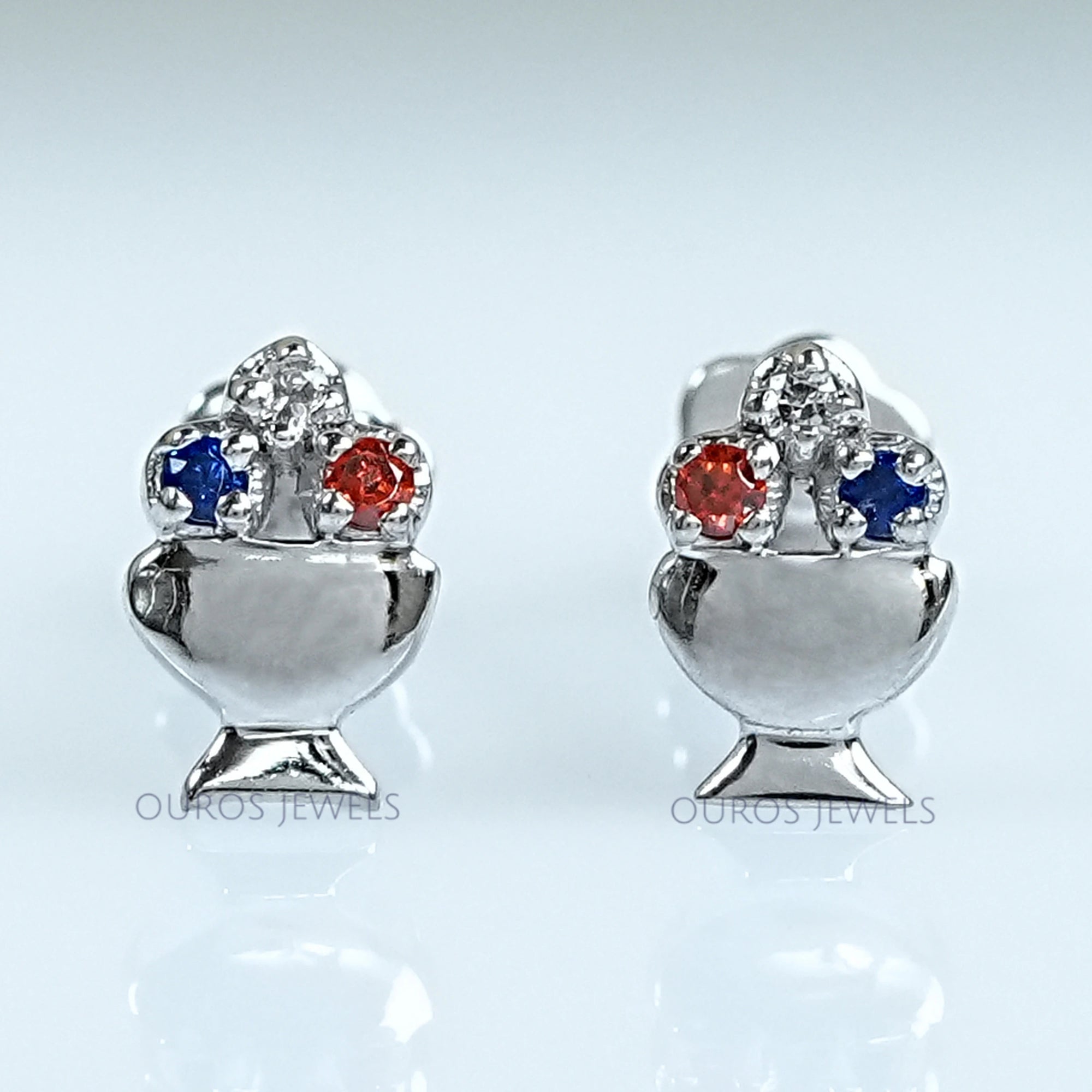 Diamond And Gemstone Stud Ice Cream Earrings