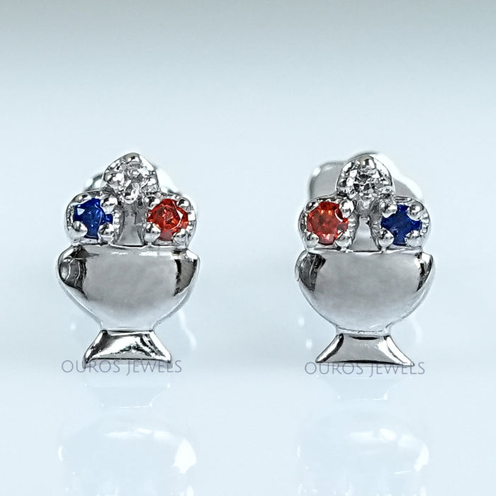 Diamond And Gemstone Stud Ice Cream Earrings