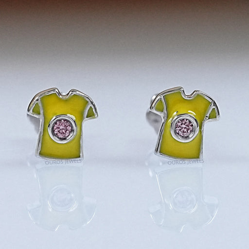 Pink Lab Diamond Yellow Enamel T shirt Stud For Kids