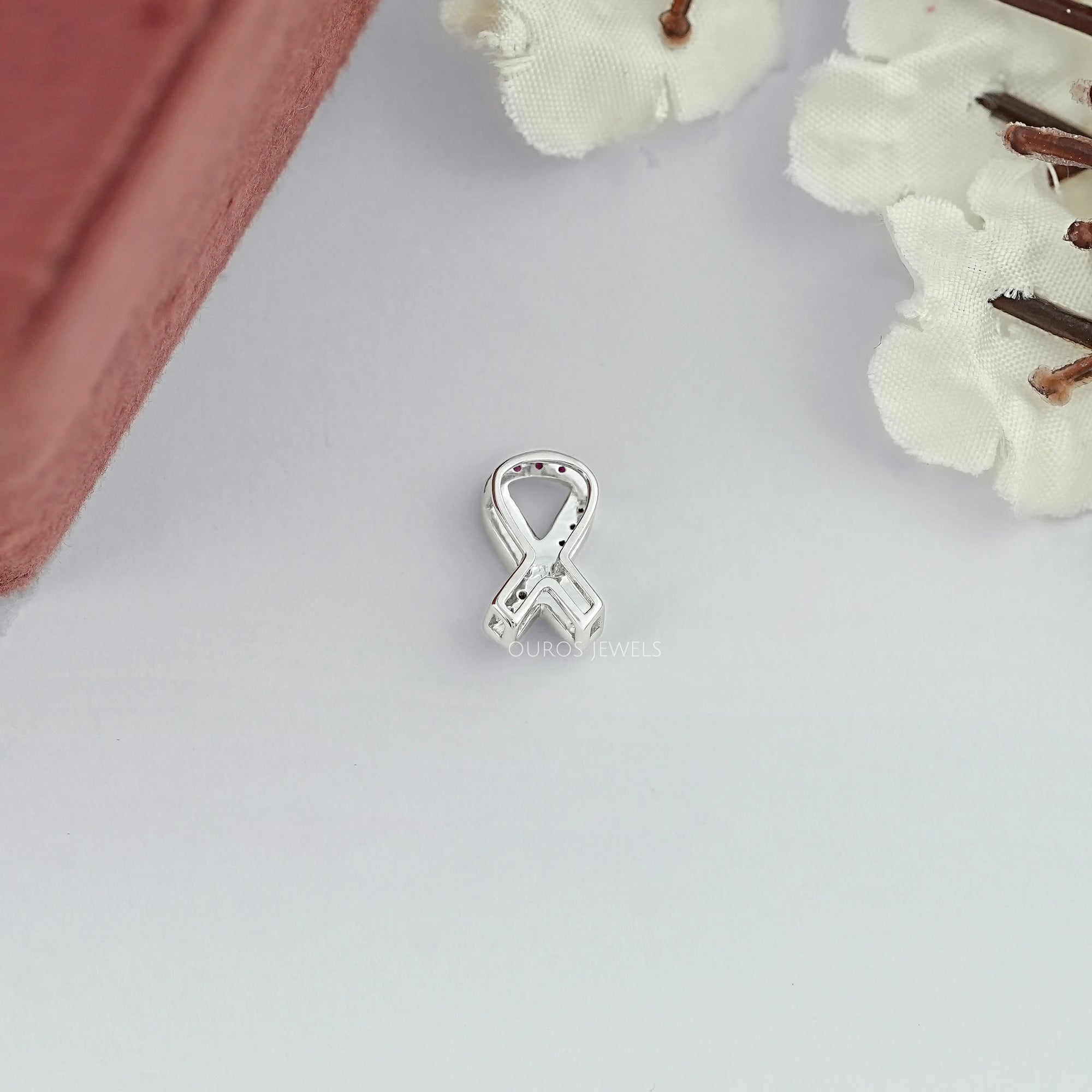 Red Round Gemstone Cancer Ribbon Pendant