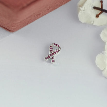 Red Round Gemstone Cancer Ribbon Pendant