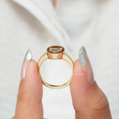 Cat Face Lab Diamond Bezel Set Solitaire Ring