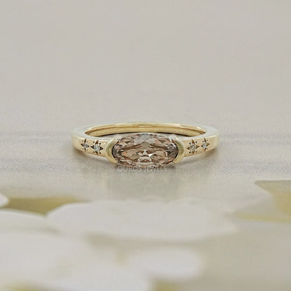 Champagne East West Old Mine Moval Half Bezel Accent Ring Rings