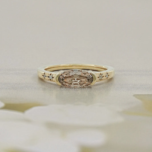 Champagne East West Old Mine Moval Half Bezel Accent Ring Rings