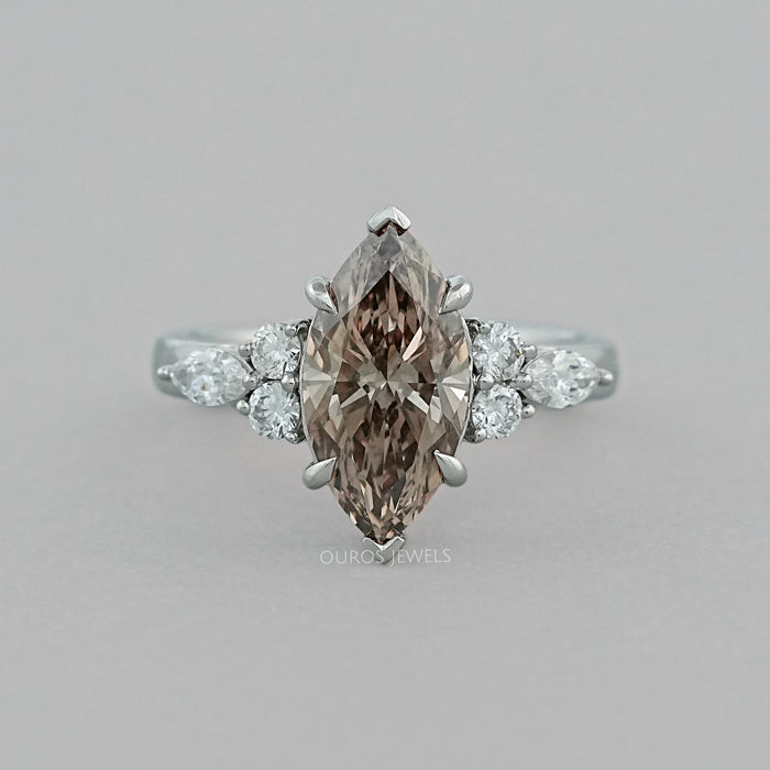 Champagne Marquise Lab Diamond Solitaire Accent Ring Rings