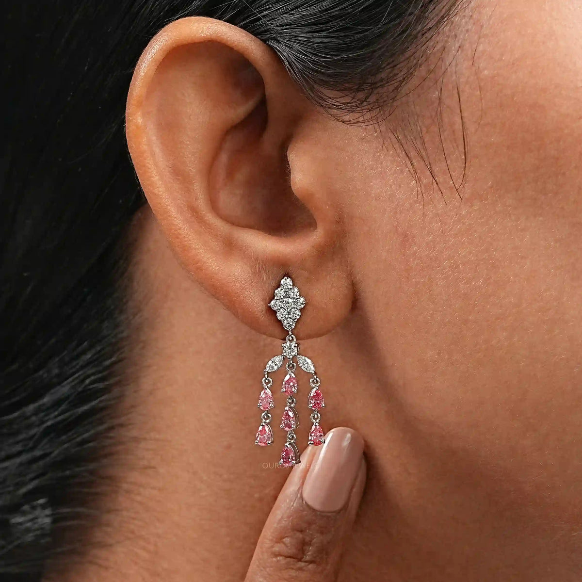 Fancy Pink Pear Chandelier Earrings Earrings