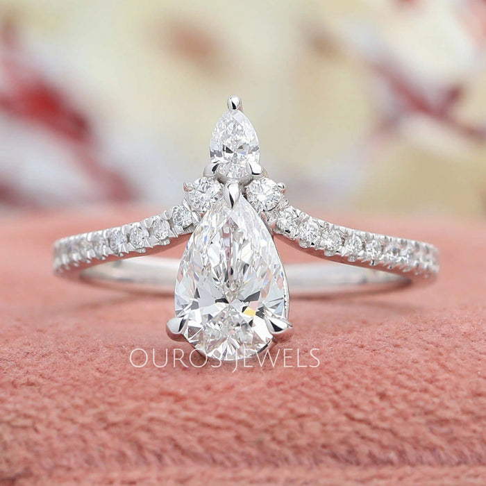 Chevron Shaped Pear Cut Engagement Ring