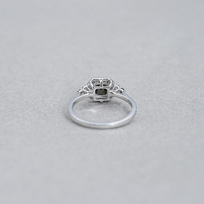 Asscher Cut Black Diamond Halo Ring Ring