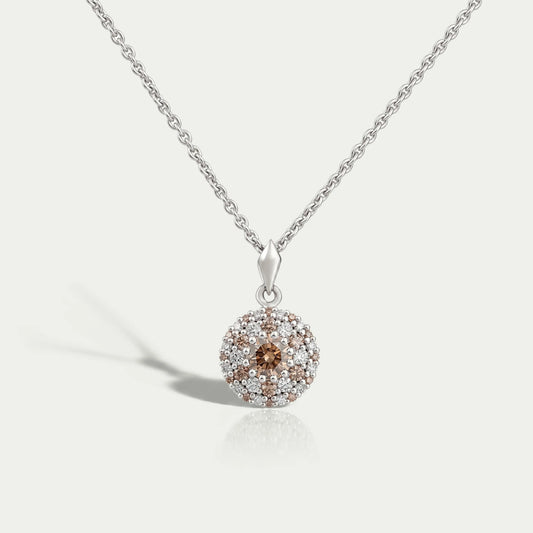 Double Halo Round Shape Champagne Diamond Pendant Necklaces
