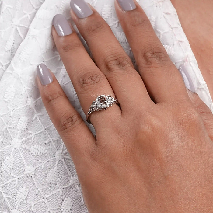 Fancy Cushion Cut Halo Champagne Diamond Ring Rings