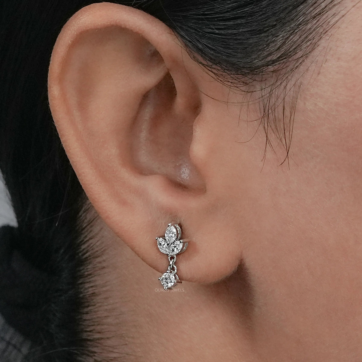 Marquise and Round Cut Diamond Dainty Drop Earrings Earrings