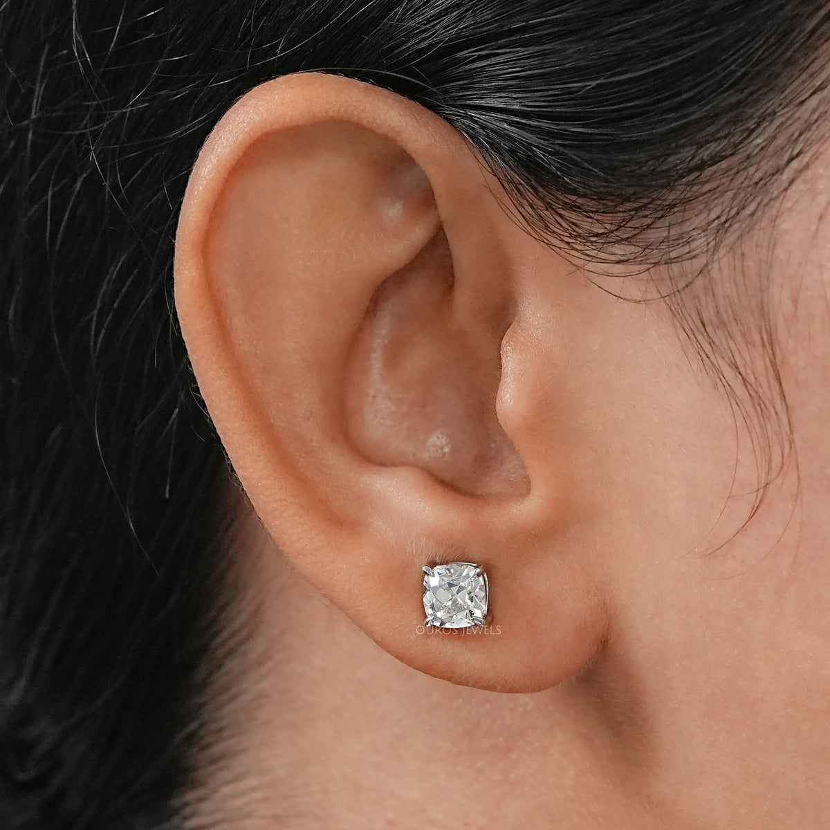 Square Old Mine Cushion Cut Lab Diamond Stud Earring