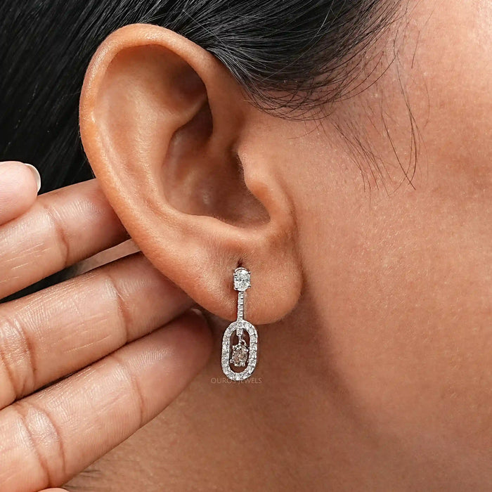 Elegant Oval Drop Earrings With Olive Oval-Cut Diamonds Earrings