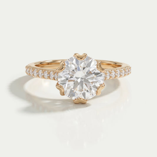 Round Cut Lab Diamond Tulip Engagement Ring