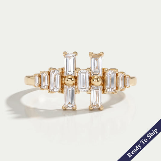 Baguette Cut Lab Diamond Cluster Anniversary Ring