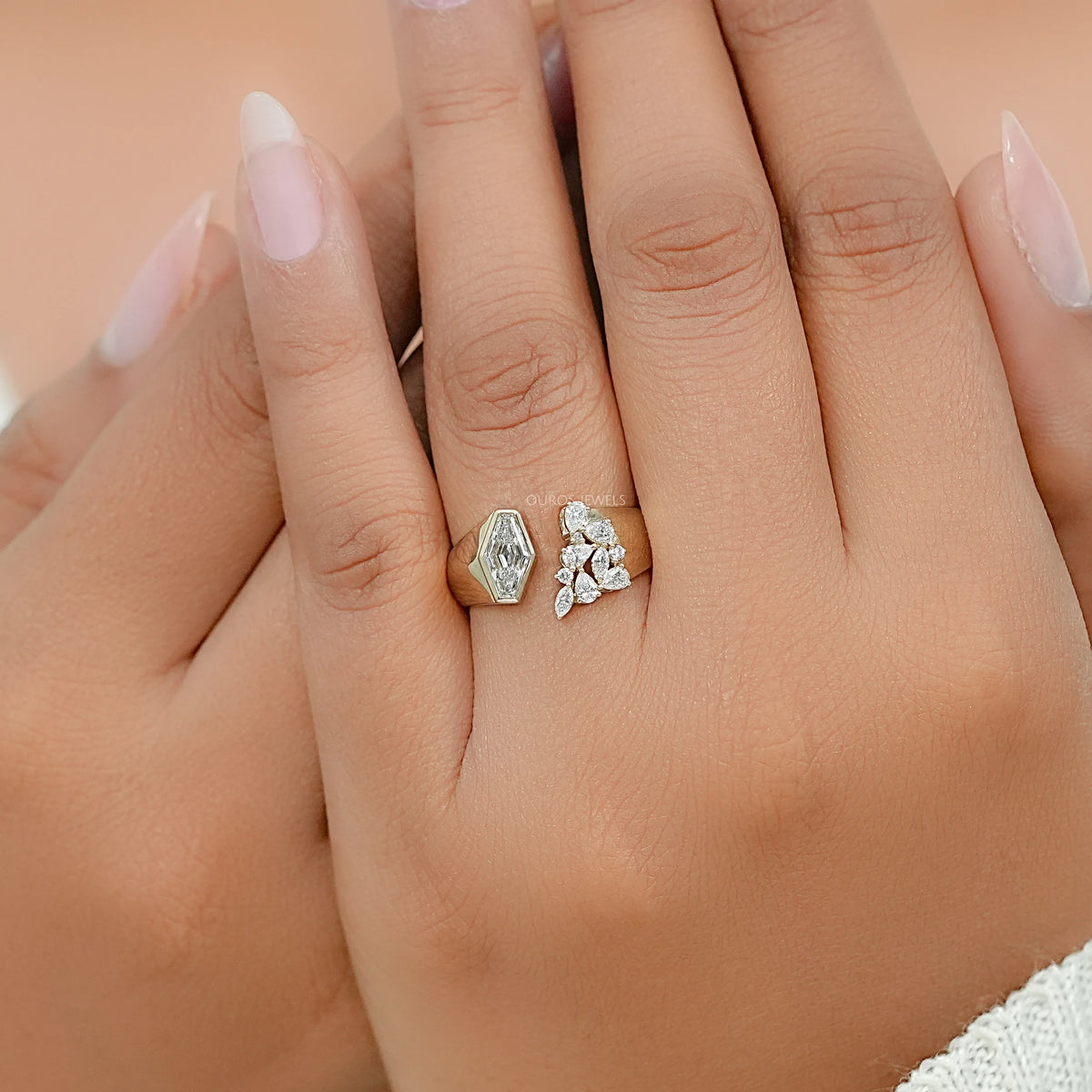 Lozenge Cut Bezel Cluster Wide Open Ring