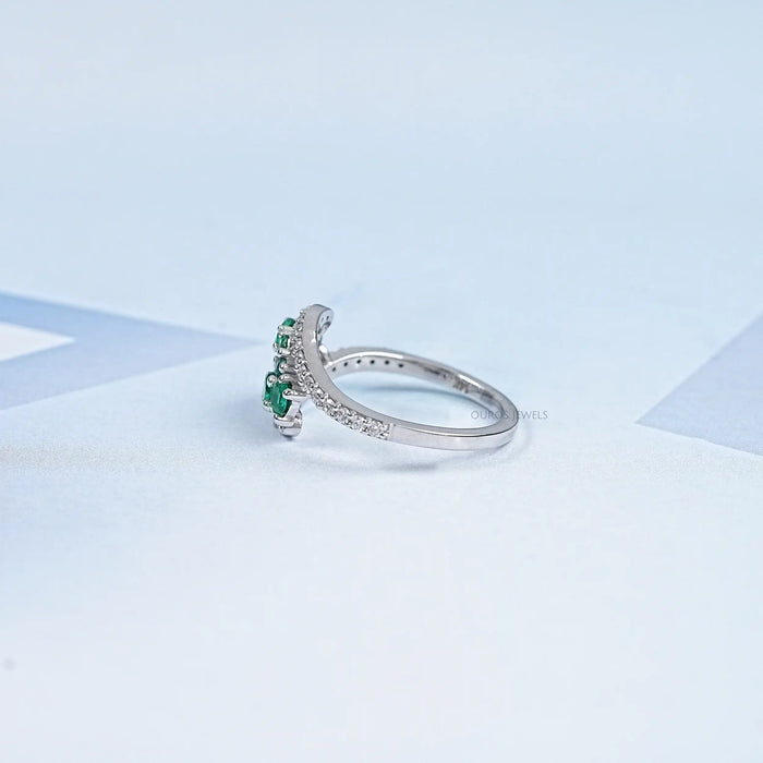 Emerald Round And Lab Diamond Bypass Ring