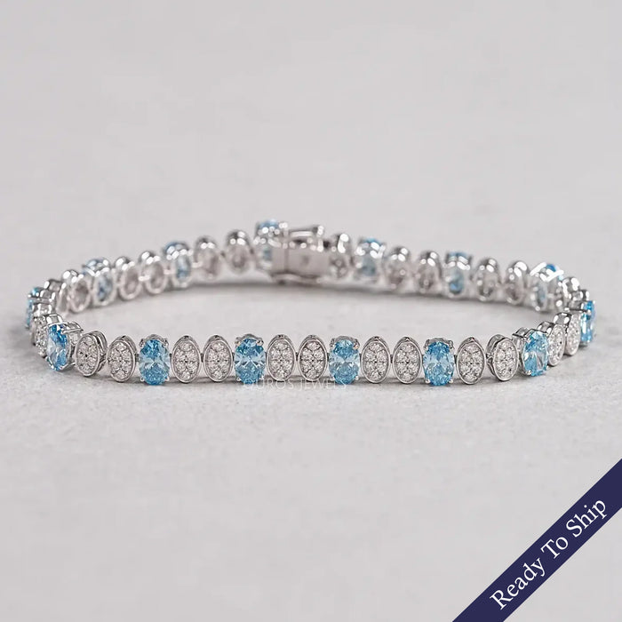 Blue Oval Diamond And Round Diamond Tennis Bracelet Bracelet