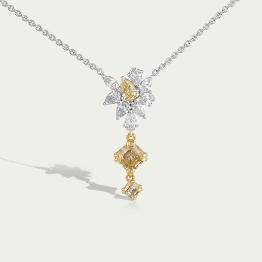 Cluster Diamond Yellow Asscher Cut Pendant Necklaces