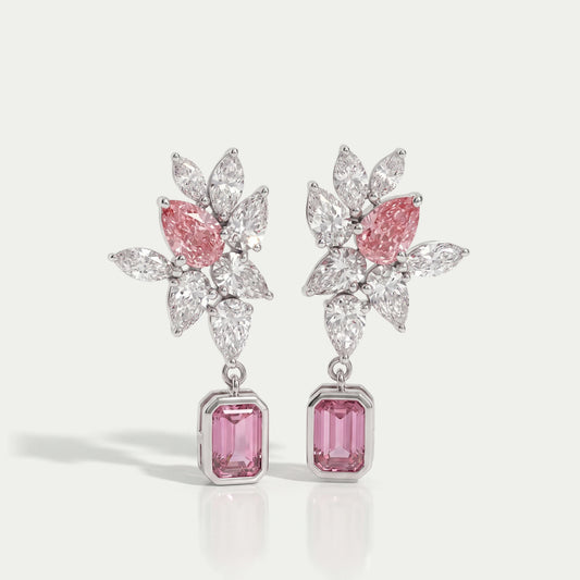 Cluster Drop Earrings With Pink & White Diamonds Earring