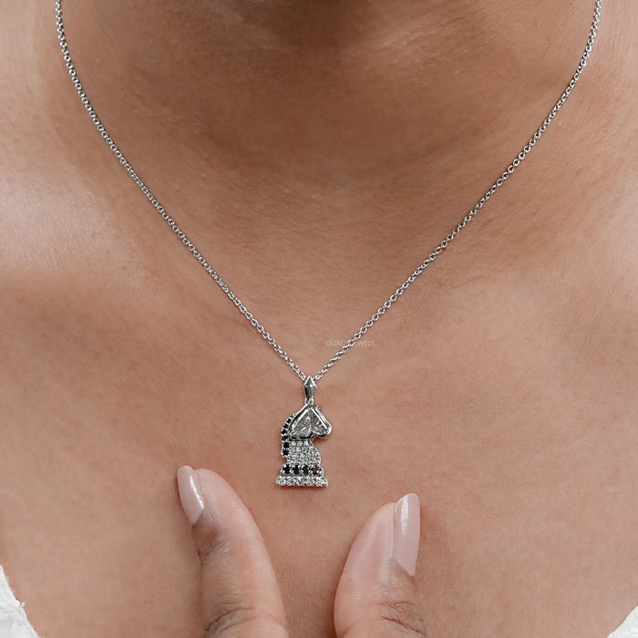 Knight Chess Horse Cut Lab Diamond Cluster Pendant Necklaces