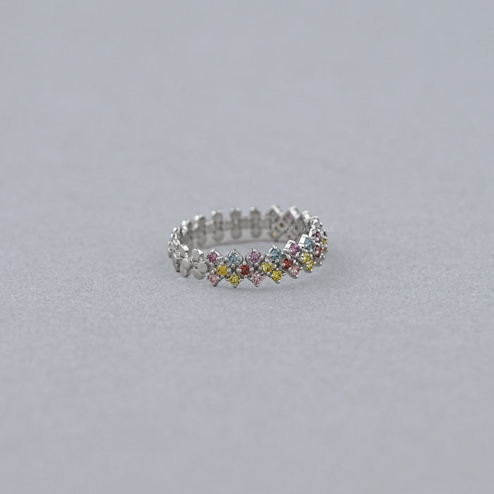 Fancy Color Round Cut Half Wedding Band