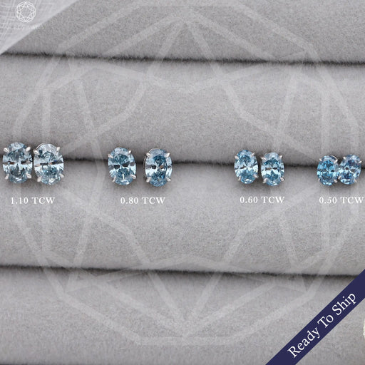 Lab Grown Blue Oval Diamond Earrings Studs