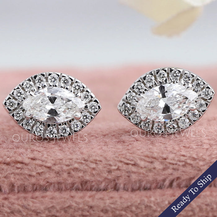 Halo Marquise Shape Lab Diamond Stud Earrings