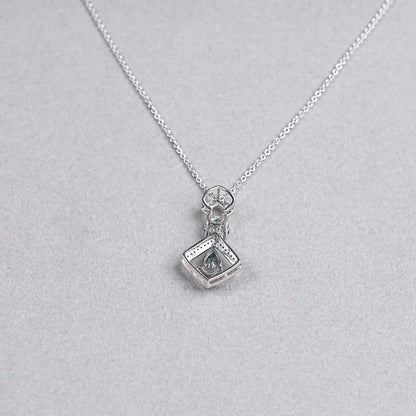 Blue Pear Diamond Halo Floating Pendant Necklaces