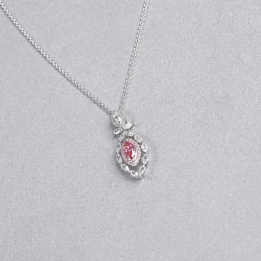 Pink Marquise Shape Double Halo Pendant Necklaces