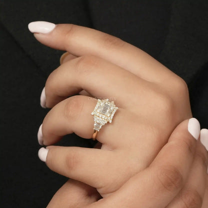 Princess Shape Baguette And Round Cut Engagement Ring