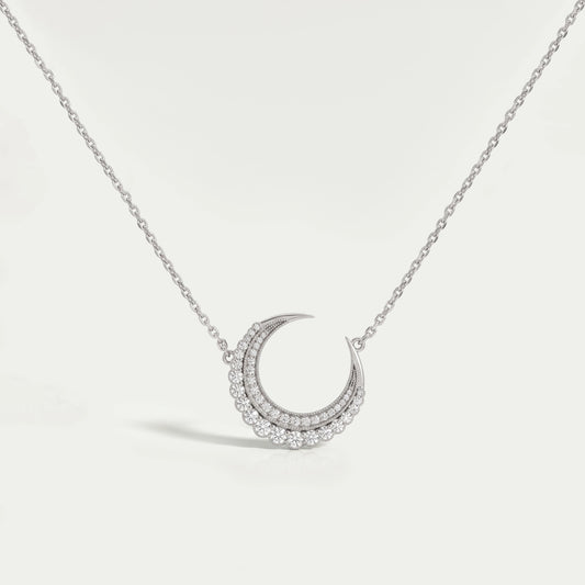 Round Cut Lab Diamond Crescent Moon Pendant Necklaces