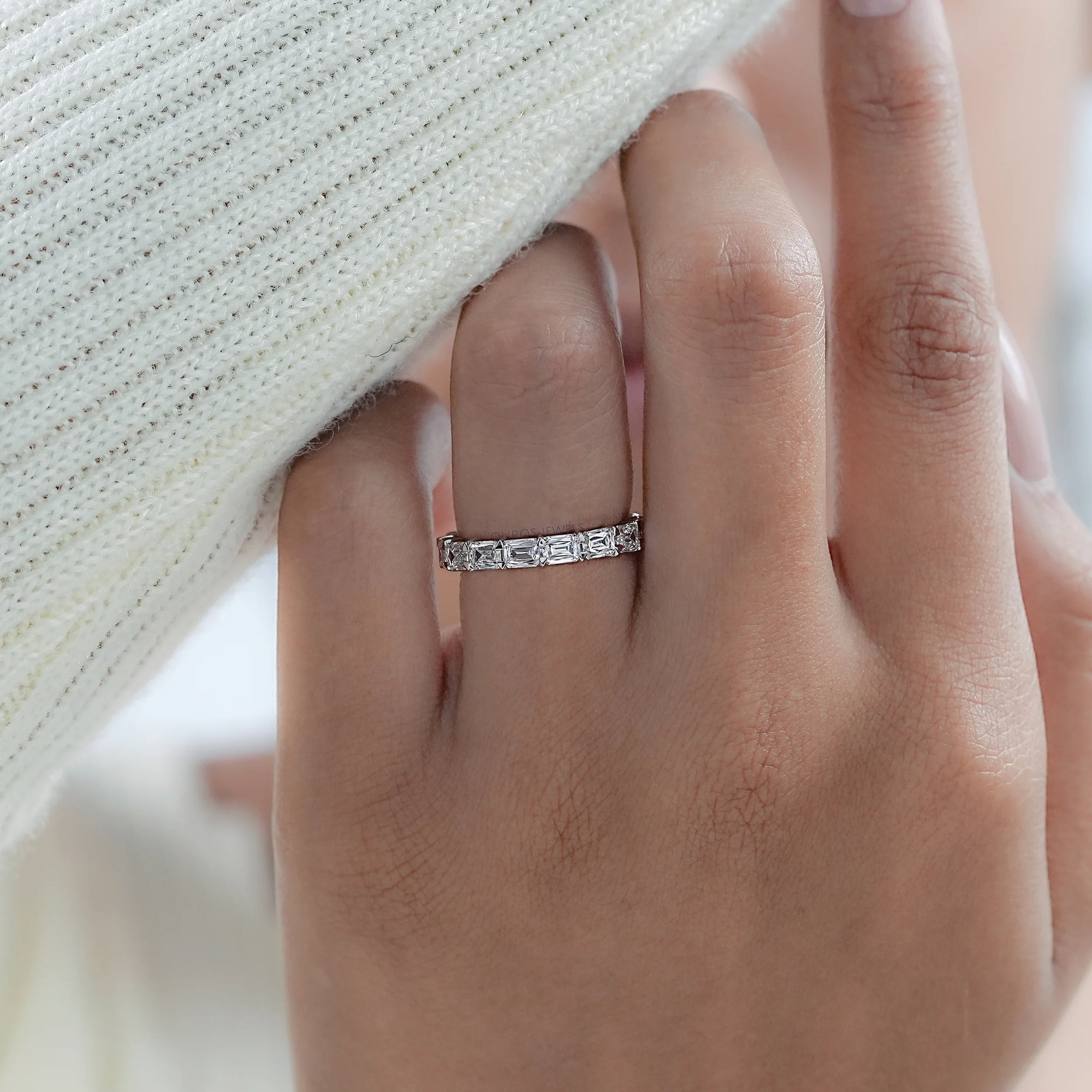 Criss Cut Eternity Wedding Band - East West Set Ring