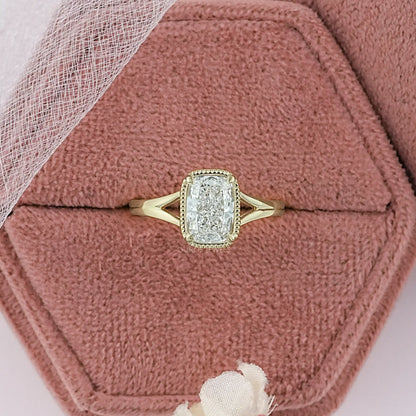 Crushed Cushion Cut Milgrain Bezel Solitaire Ring Ring