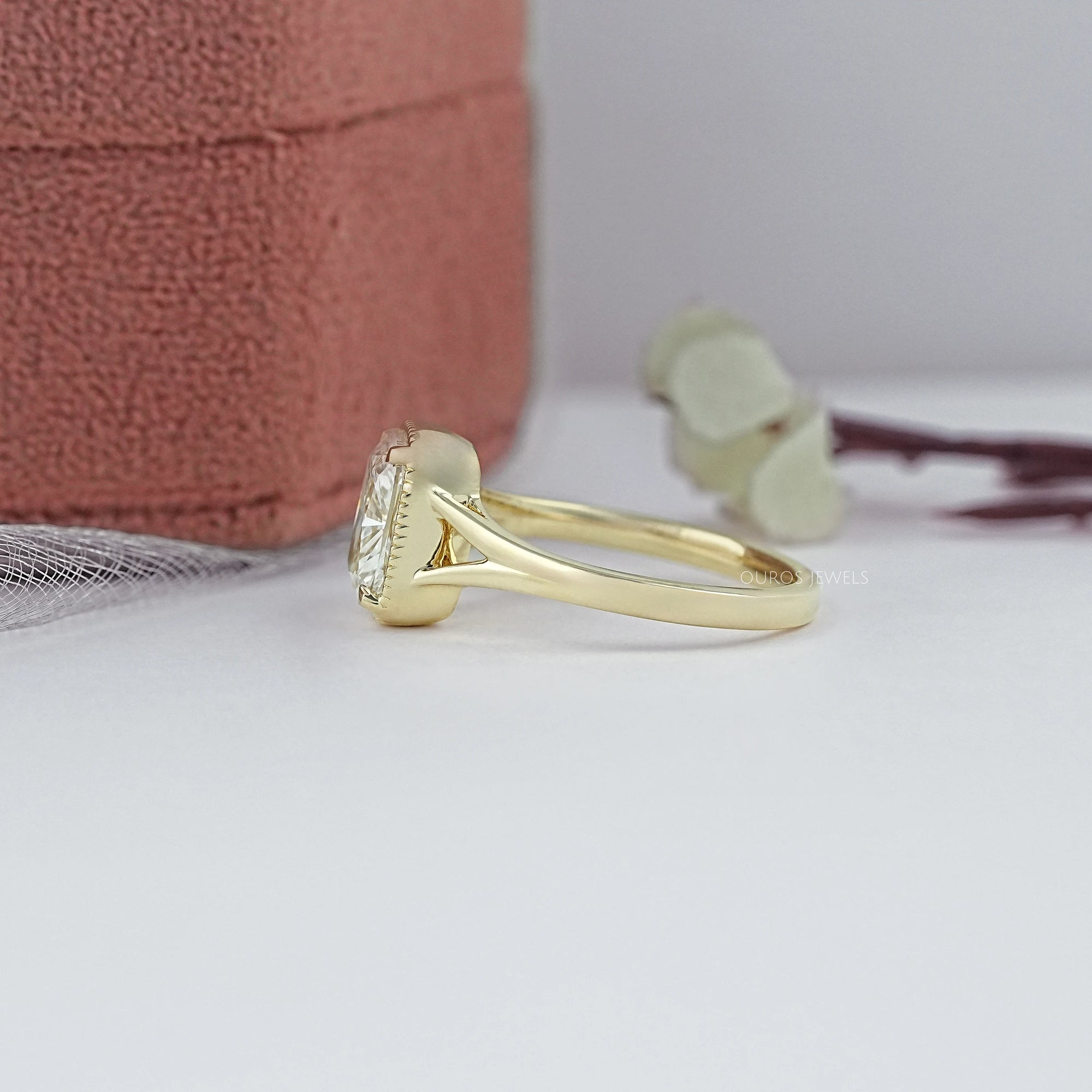 Crushed Cushion Cut Milgrain Bezel Solitaire Ring Ring
