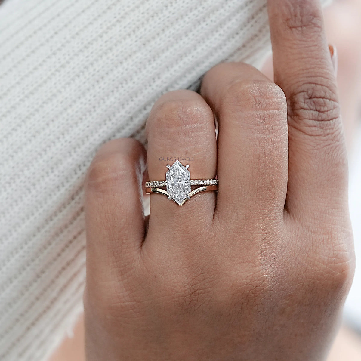 Dutch Marquise Diamond Curved Engagement Ring Set Rings