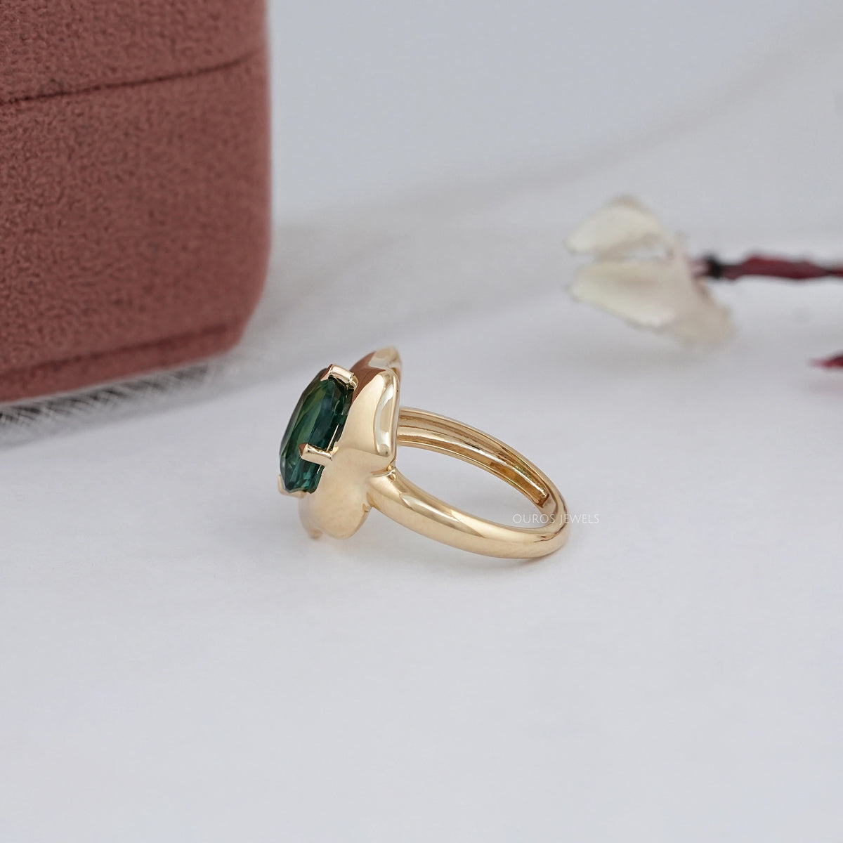 Green Cushion Gemstone Solitaire Engagement Ring