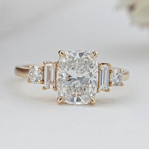 Elongated Cushion And Baguette Diamond Five Stone Engagement Ring Rings