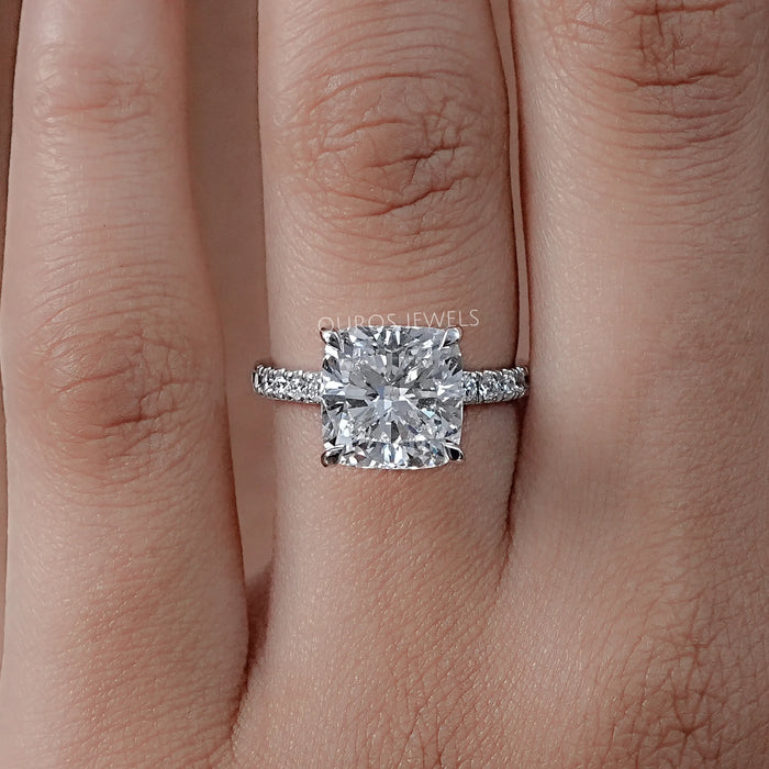 Cushion Lab Diamond Hidden Halo Engagement Ring Rings