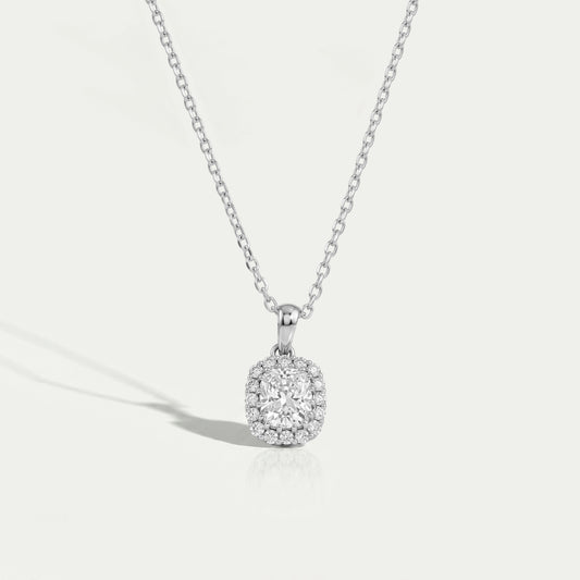 Cushion Cut Lab Diamond Halo Pendant Necklaces